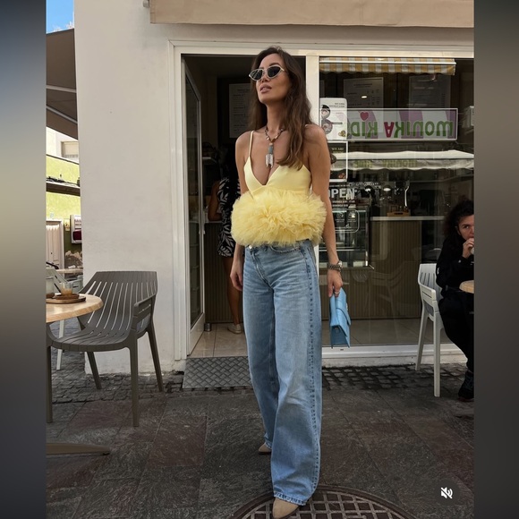 ZARA STRETCH TULLE VOLUMINOUS HEM TOP - Picture 4 of 17